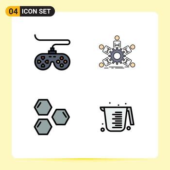 4 Thematic Vector Filledline Flat Colors and Editable Symbols of controller cells joystick leadership science Editable Vector Design Elements