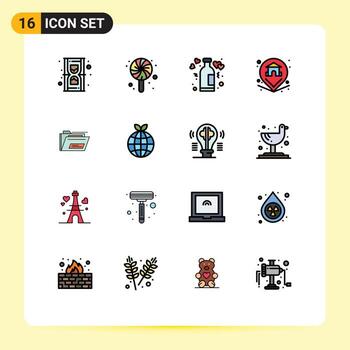 Set of 16 Modern UI Icons Symbols Signs for file home lifestyle property location Editable Creative Vector Design Elements