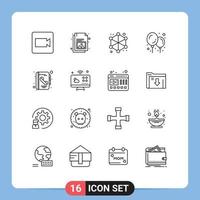 Set of 16 Modern UI Icons Symbols Signs for communications contact data book balloon Editable Vector Design Elements