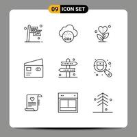 Set of 9 Vector Outlines on Grid for pay debit pollution credit heart Editable Vector Design Elements