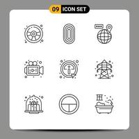 Set of 9 Modern UI Icons Symbols Signs for details video rug media location Editable Vector Design Elements