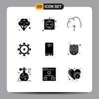 User Interface Pack of 9 Basic Solid Glyphs of smart phone setting cloud building storage Editable Vector Design Elements