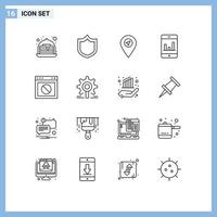 Editable Vector Line Pack of 16 Simple Outlines of engine web pointer warning app Editable Vector Design Elements