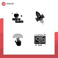 4 Thematic Vector Solid Glyphs and Editable Symbols of apple gestures space craft rocket tab Editable Vector Design Elements