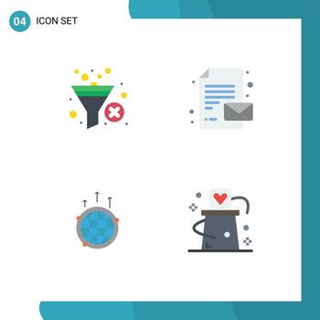 Group of 4 Modern Flat Icons Set for filter communication filter message global Editable Vector Design Elements