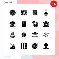 Group of 16 Solid Glyphs Signs and Symbols for book chip book processor options Editable Vector Design Elements