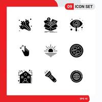 Set of 9 Vector Solid Glyphs on Grid for touch interface growth gestures view Editable Vector Design Elements