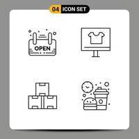 Mobile Interface Line Set of 4 Pictograms of open industry board buy production Editable Vector Design Elements