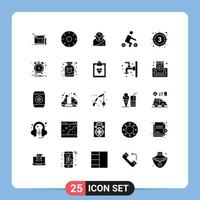 Pictogram Set of 25 Simple Solid Glyphs of transport riding fruits bicycle mythology Editable Vector Design Elements