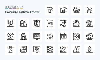 paquete de iconos de línea de concepto de atención médica de 25 hospitales vector