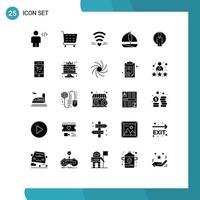 Pack of 25 Modern Solid Glyphs Signs and Symbols for Web Print Media such as login user wifi ship beach Editable Vector Design Elements