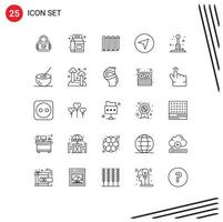 Pack of 25 Modern Lines Signs and Symbols for Web Print Media such as fun pointer battery map heating Editable Vector Design Elements