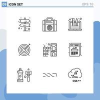 Set of 9 Modern UI Icons Symbols Signs for firewall home design focus dart Editable Vector Design Elements