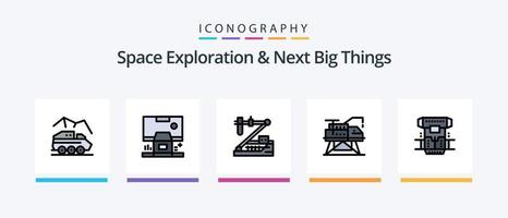 Space Exploration And Next Big Things Line Filled 5 Icon Pack Including cryogenic. box. intelligent. space. parabolic. Creative Icons Design vector