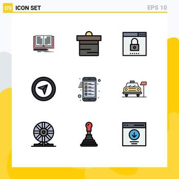 Pictogram Set of 9 Simple Filledline Flat Colors of clipboard pointer engine mouse security Editable Vector Design Elements