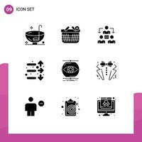 Modern Set of 9 Solid Glyphs and symbols such as visualize market add economy communication Editable Vector Design Elements