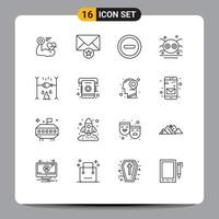 Pack of 16 Modern Outlines Signs and Symbols for Web Print Media such as summer dinner minus spooky scary Editable Vector Design Elements