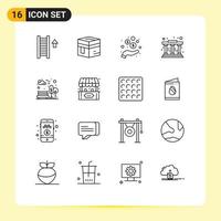User Interface Pack of 16 Basic Outlines of city learning meccah pillars coins Editable Vector Design Elements