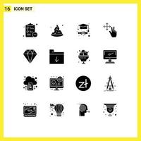 Universal Icon Symbols Group of 16 Modern Solid Glyphs of folder hands graduation diamond hold Editable Vector Design Elements