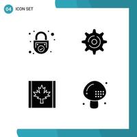Set of 4 Modern UI Icons Symbols Signs for lock flag secure gear cooking Editable Vector Design Elements