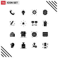 16 Universal Solid Glyphs Set for Web and Mobile Applications bookmark highlighter flower drawing handwatch Editable Vector Design Elements