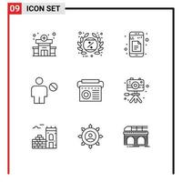 Pack of 9 Modern Outlines Signs and Symbols for Web Print Media such as device denied data body avatar Editable Vector Design Elements