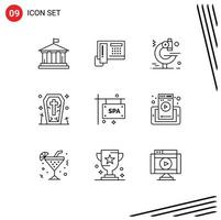 Outline Pack of 9 Universal Symbols of spa board examination halloween death Editable Vector Design Elements