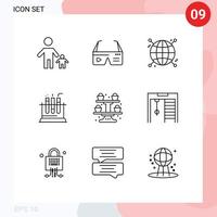 Group of 9 Outlines Signs and Symbols for medical lab glasses tube globe Editable Vector Design Elements