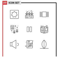 Outline Pack of 9 Universal Symbols of vedio media view control calculator Editable Vector Design Elements