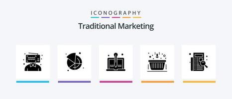 paquete de iconos de glifo 5 de marketing tradicional que incluye cheque. Finanzas. contenido. negocio. escritor. diseño de iconos creativos vector