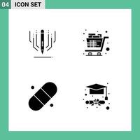 4 Thematic Vector Solid Glyphs and Editable Symbols of digital art medical education groceries plaster Editable Vector Design Elements