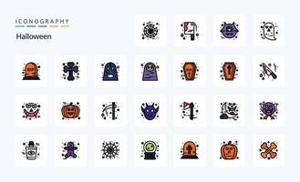 paquete de iconos de estilo lleno de línea de halloween de 25 vector