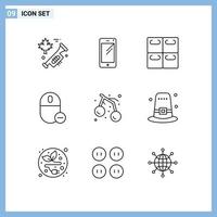 Set of 9 Vector Outlines on Grid for summer remove rolls mouse gadget Editable Vector Design Elements