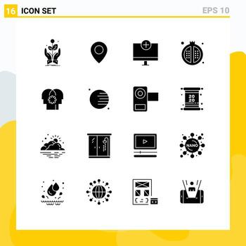 conjunto de 16 glifos sólidos vectoriales en cuadrícula para alimentos de granada agregar bebidas hardware elementos de diseño vectorial editables vector