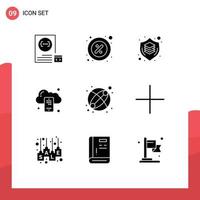 Group of 9 Modern Solid Glyphs Set for mobile backup piece thinking graphic Editable Vector Design Elements