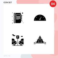 Pictogram Set of 4 Simple Solid Glyphs of book transport diary gauge camping Editable Vector Design Elements