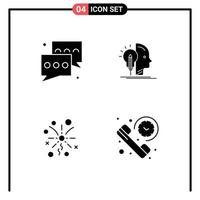 User Interface Pack of 4 Basic Solid Glyphs of bubble fireworks message mind celebration Editable Vector Design Elements