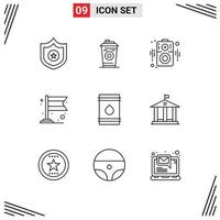 Modern Set of 9 Outlines and symbols such as eco fuel loudspeaker oil flag Editable Vector Design Elements