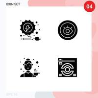4 Universal Solid Glyphs Set for Web and Mobile Applications electricity female eye technical tea Editable Vector Design Elements