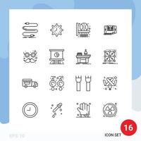 Pack of 16 creative Outlines of smartphone application timepiece sport basketball net Editable Vector Design Elements