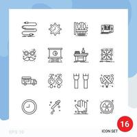 Pack of 16 creative Outlines of smartphone application timepiece sport basketball net Editable Vector Design Elements