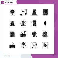 Set of 16 Commercial Solid Glyphs pack for support report success playback page Editable Vector Design Elements