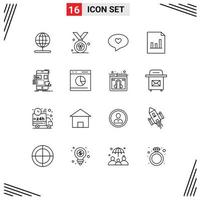 Outline Pack of 16 Universal Symbols of ux design heart mobile graph Editable Vector Design Elements