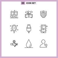 Pack of 9 creative Outlines of charge reflection shield office image Editable Vector Design Elements