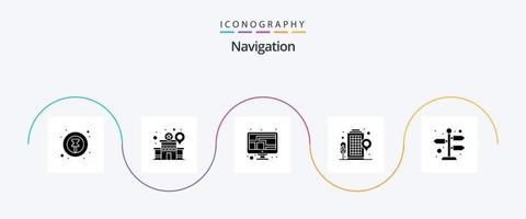 paquete de iconos de glifo 5 de navegación que incluye flechas. localización. encontrar. edificio. monitor vector