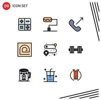 9 Universal Filledline Flat Color Signs Symbols of dumbbells route block road reader Editable Vector Design Elements