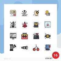 Mobile Interface Flat Color Filled Line Set of 16 Pictograms of fly graph human finder search Editable Creative Vector Design Elements