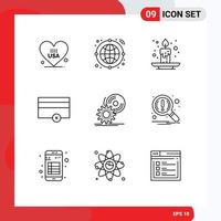 Universal Icon Symbols Group of 9 Modern Outlines of software disc candle cd money Editable Vector Design Elements