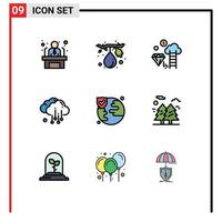 Set of 9 Modern UI Icons Symbols Signs for protection world dimond weather cloud Editable Vector Design Elements