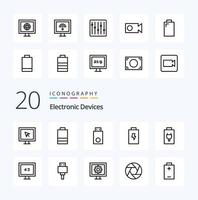 Paquete de iconos de línea de 20 dispositivos como dispositivos dispositivos eléctricos registro de batería vector